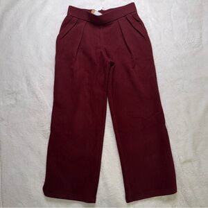 OGL Wool Blend Ponte Wide Leg Pull On Pants Burgundy Petite M NWT